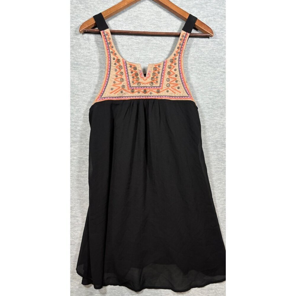Umgee Dress M Boho Embroidered Sleeveless Black‎ Swing Tank Summer